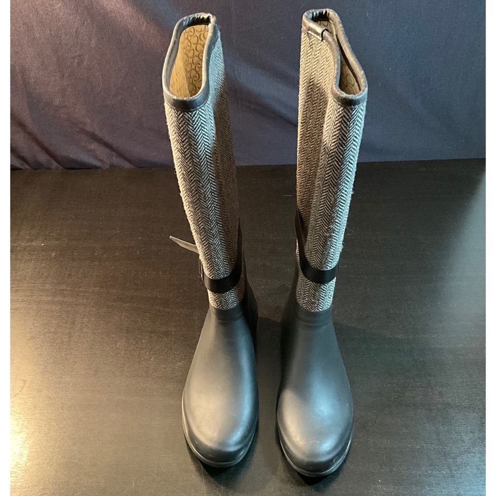 Chooka Women's Tight Herringbone Wedge Black Rain‎ Boots Size 6